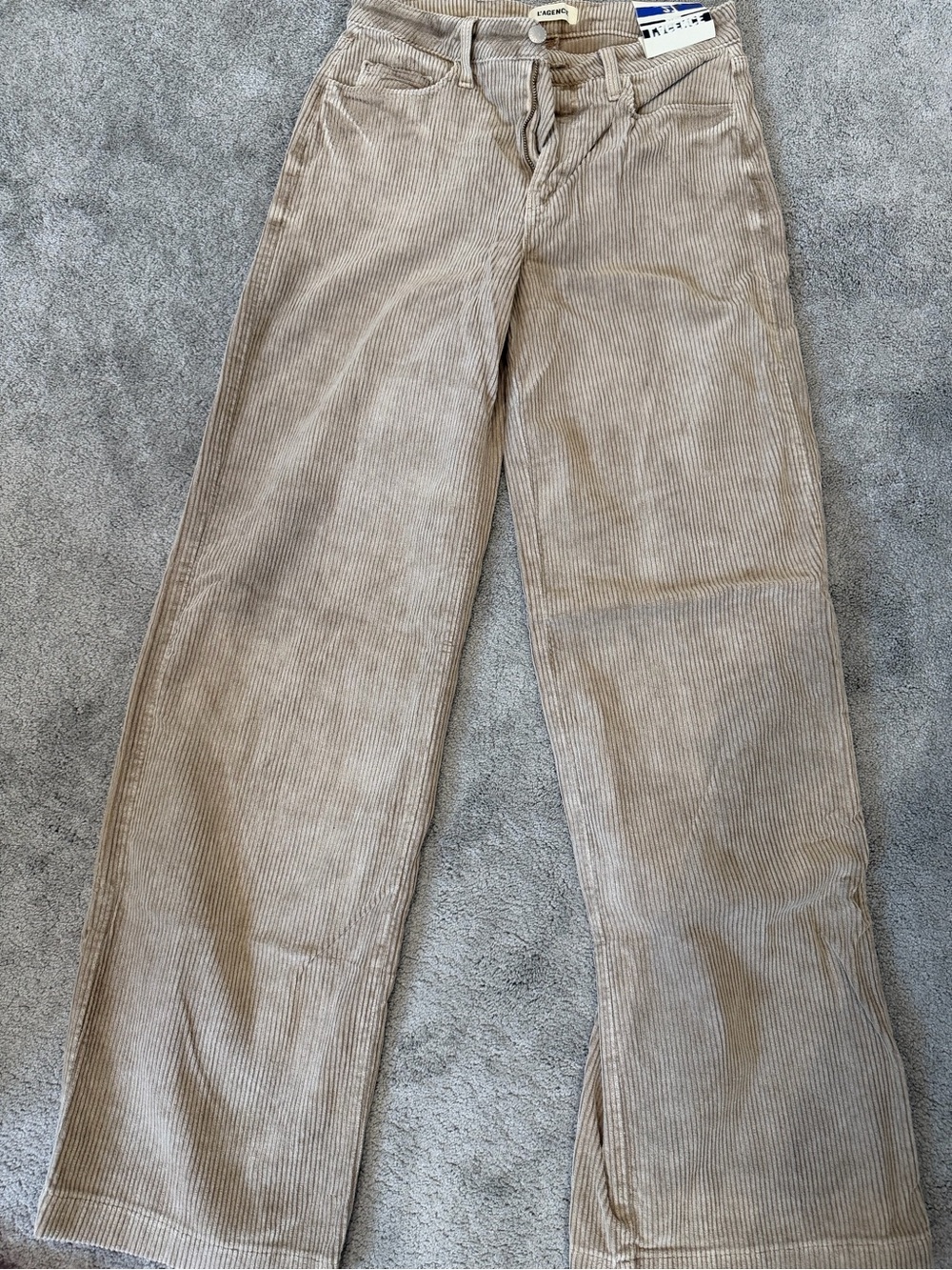 L'AGENCE Wide Leg Corduroy Pants in Taupe